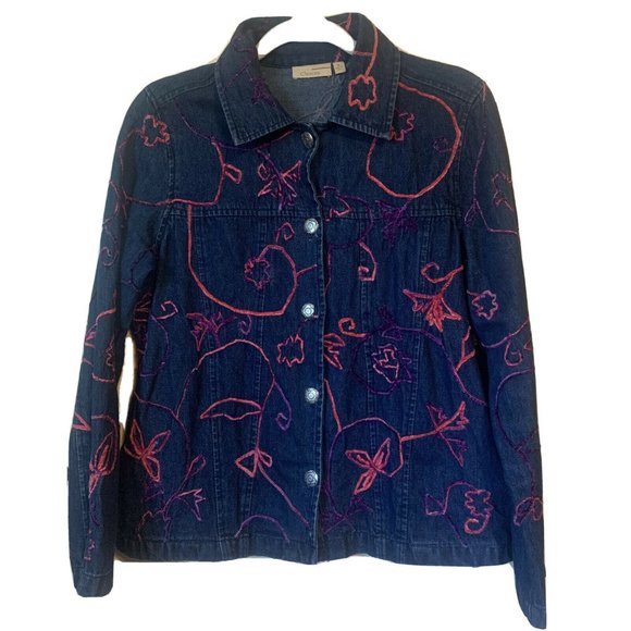 Choices Jackets & Blazers - Jean Jacket Pink Purple Embroidered Swirls